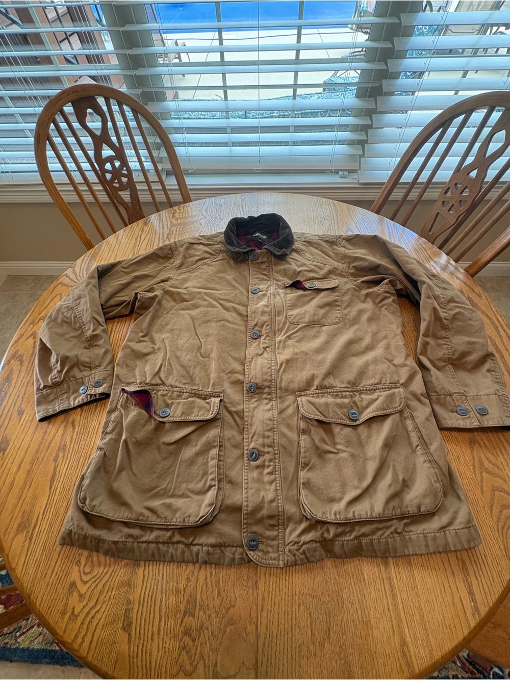 Orvis Men’s XL Classic Barn Coat Tobacco Brown Red Plaid Lining Zipper/Button‎